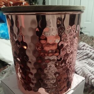 Set Of 2 Hammered Copper Accent Tins Wooden Lids